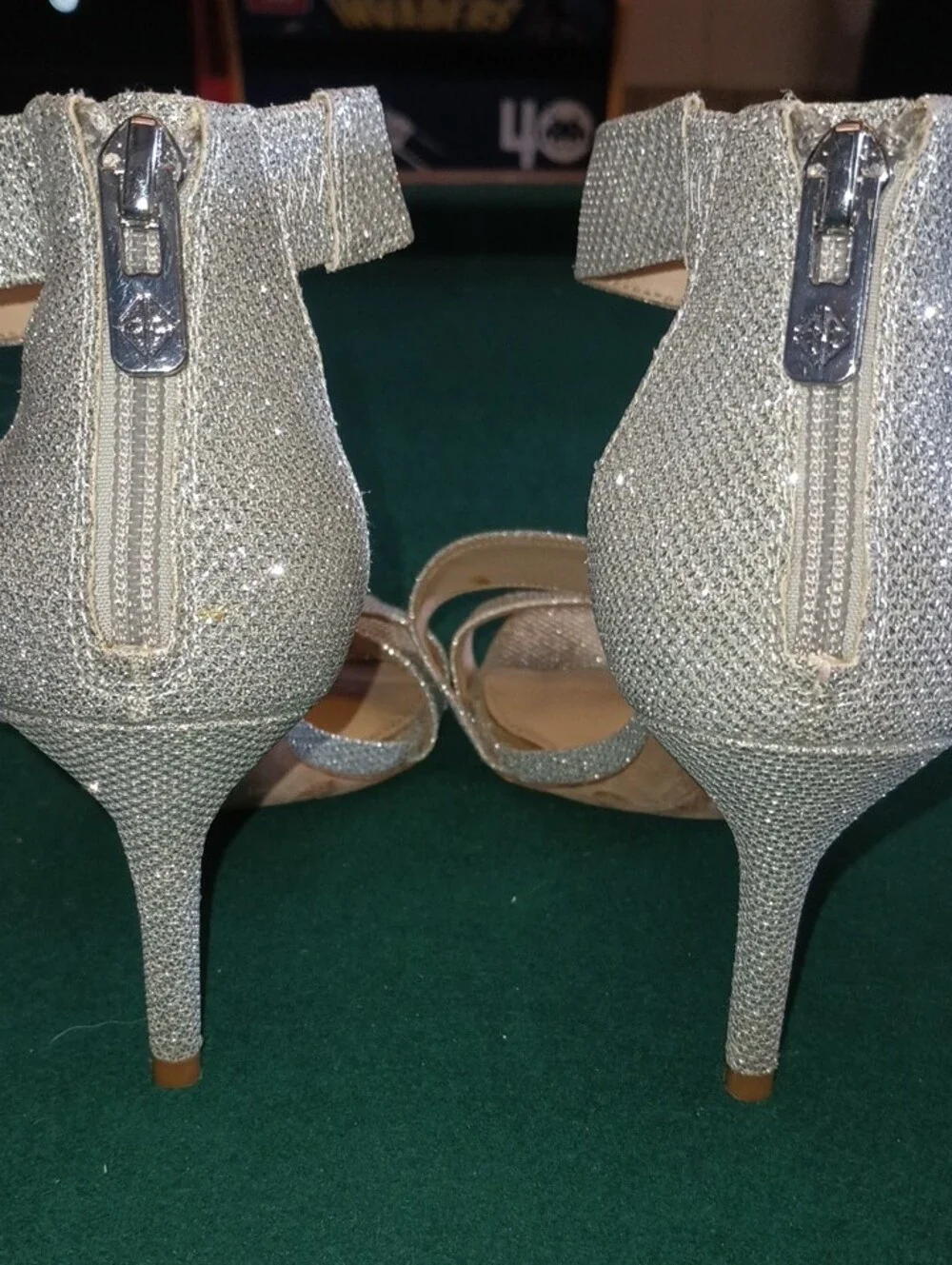 ANTONIO MELANI Shimmery Silver Strappy Ankle-Heel Sandals